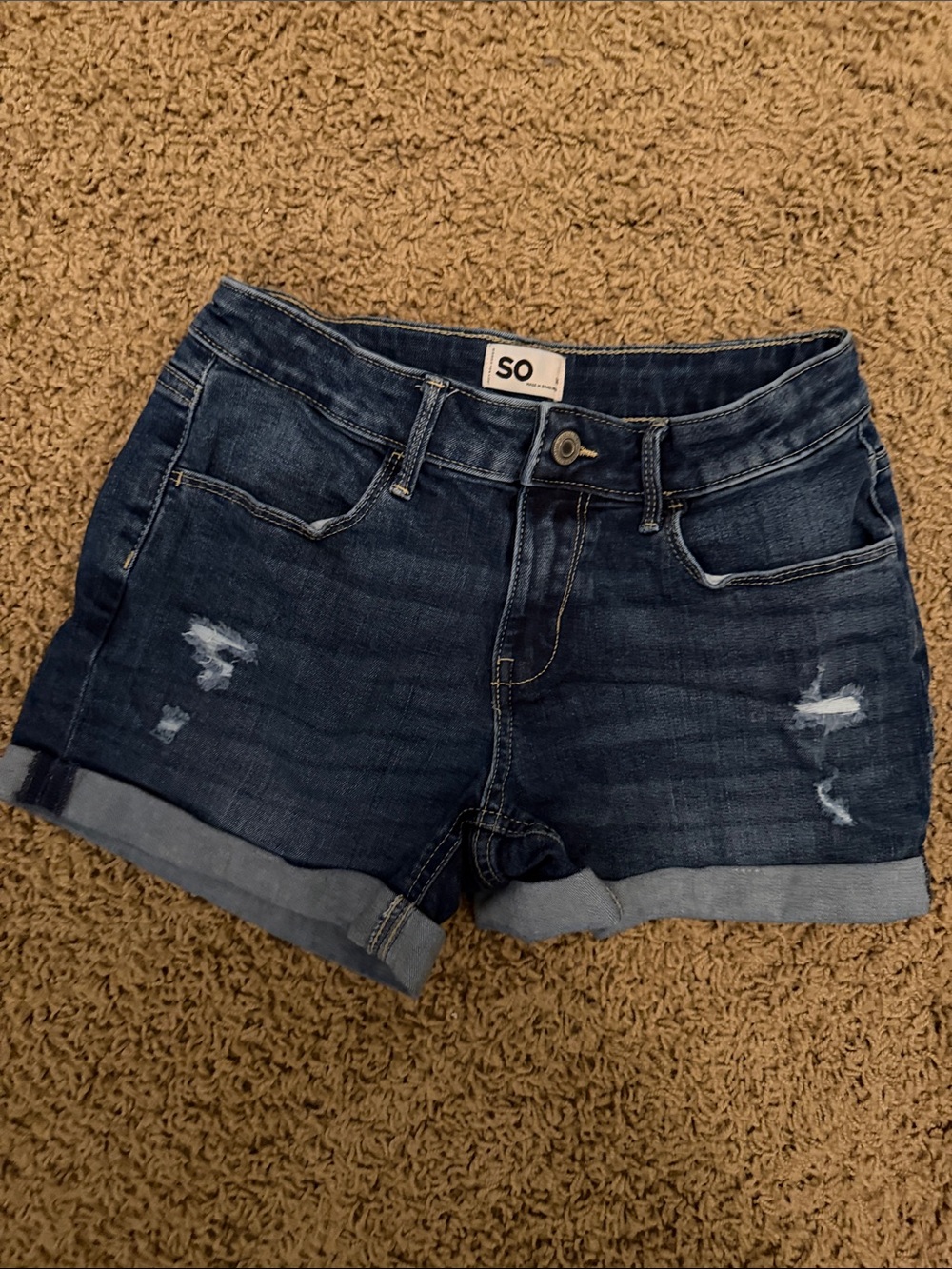 SO Dark Blue Distressed Rolled-Hem Denim Shorts